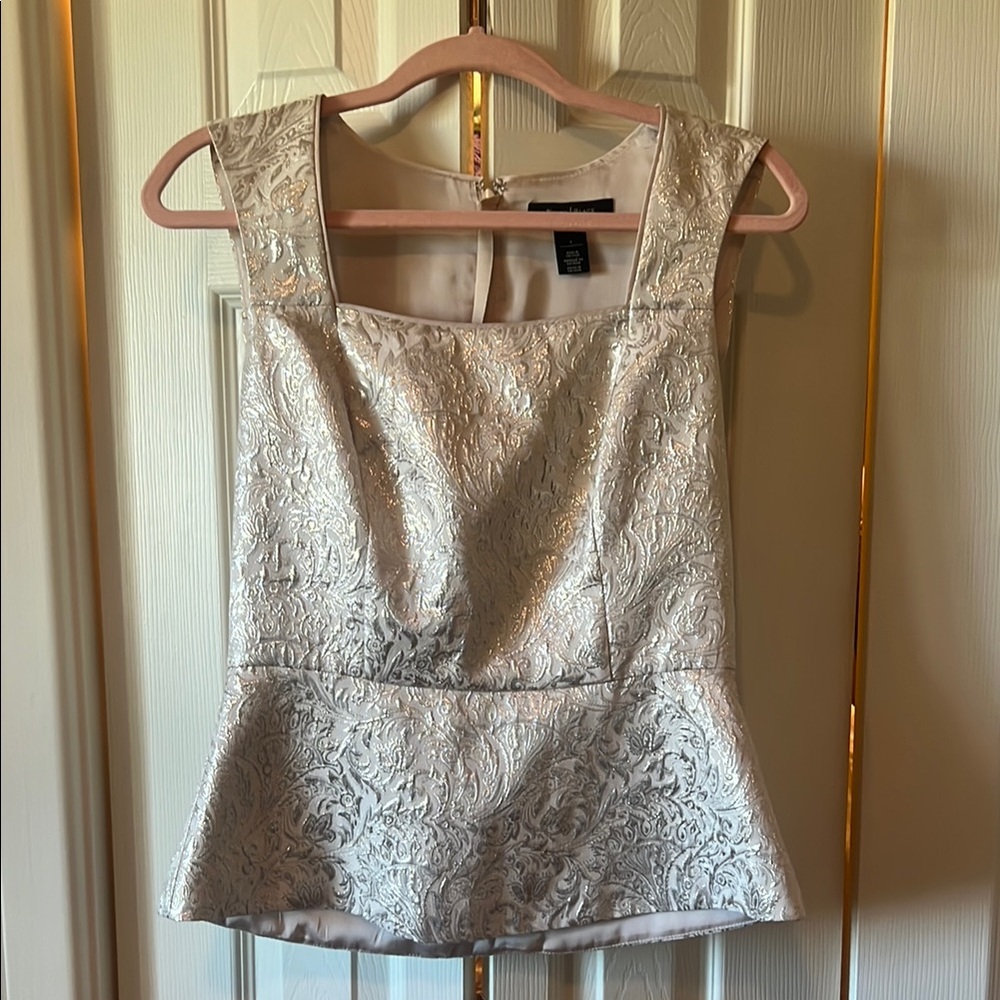 Elegant Silver Brocade Women's Top